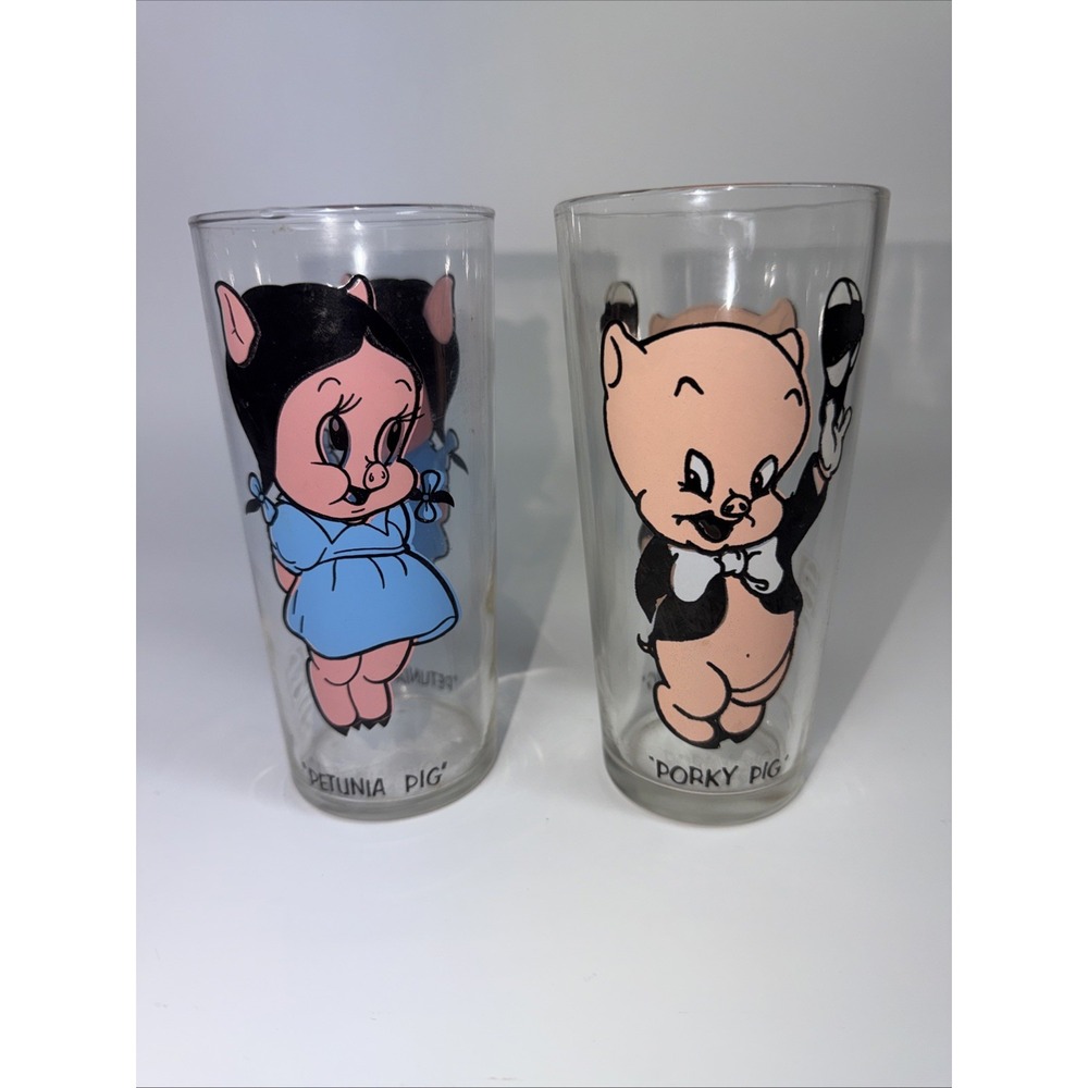 Vintage Porky Pig And Petunia Pig Pepsi Collectors Series Glass 1973 Warner Bros